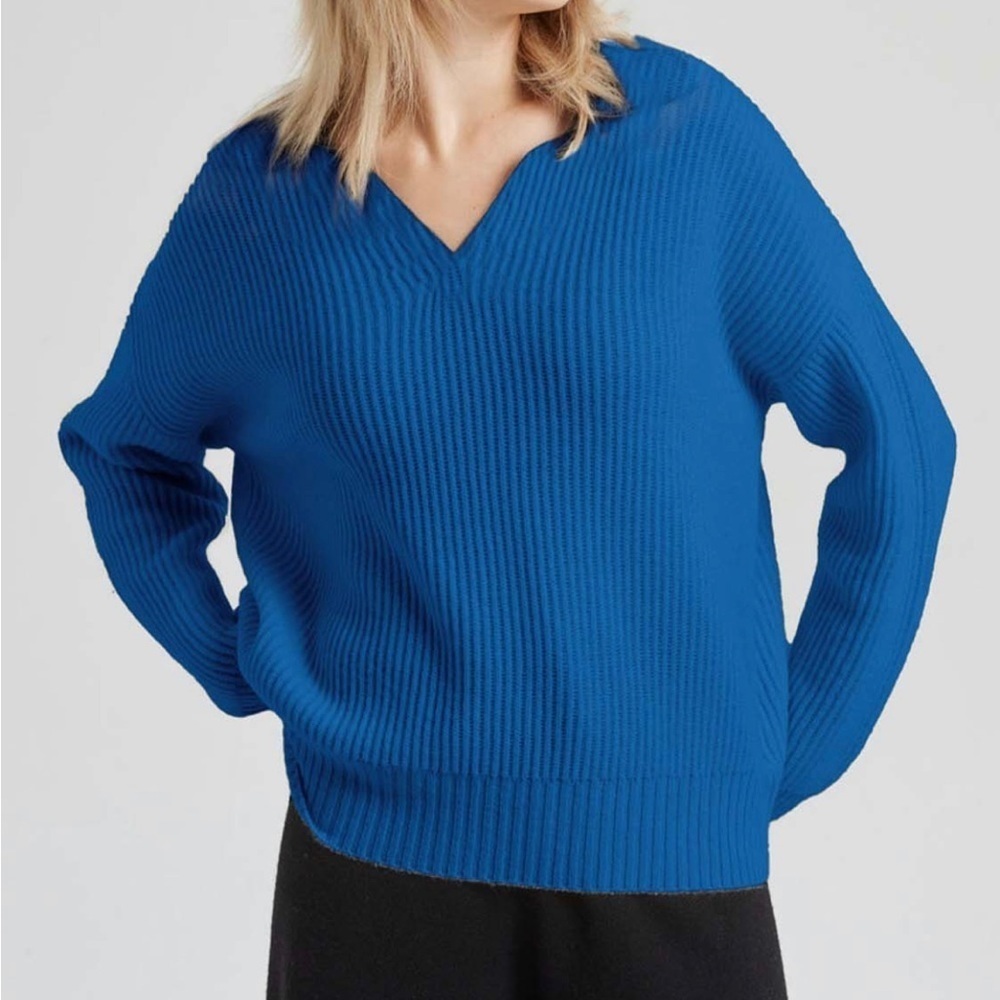 Gentle Herd Size M • Glacier Blue Cashmere Contrast Collar Polo Sweater - Picture 3 of 10